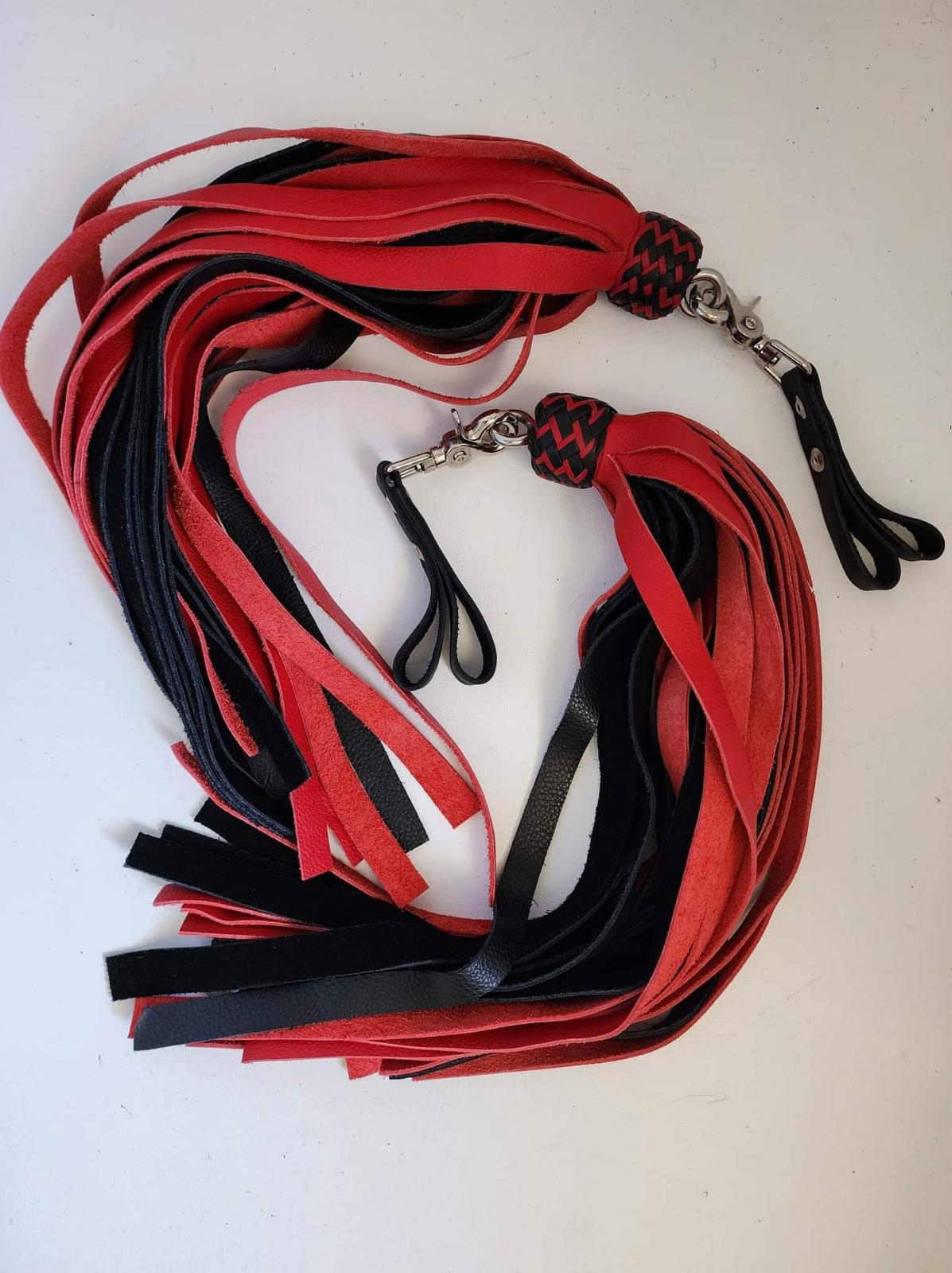 Florentine Floggers, Black and Red (Pair), handmade in Australia by The Shibari Sir