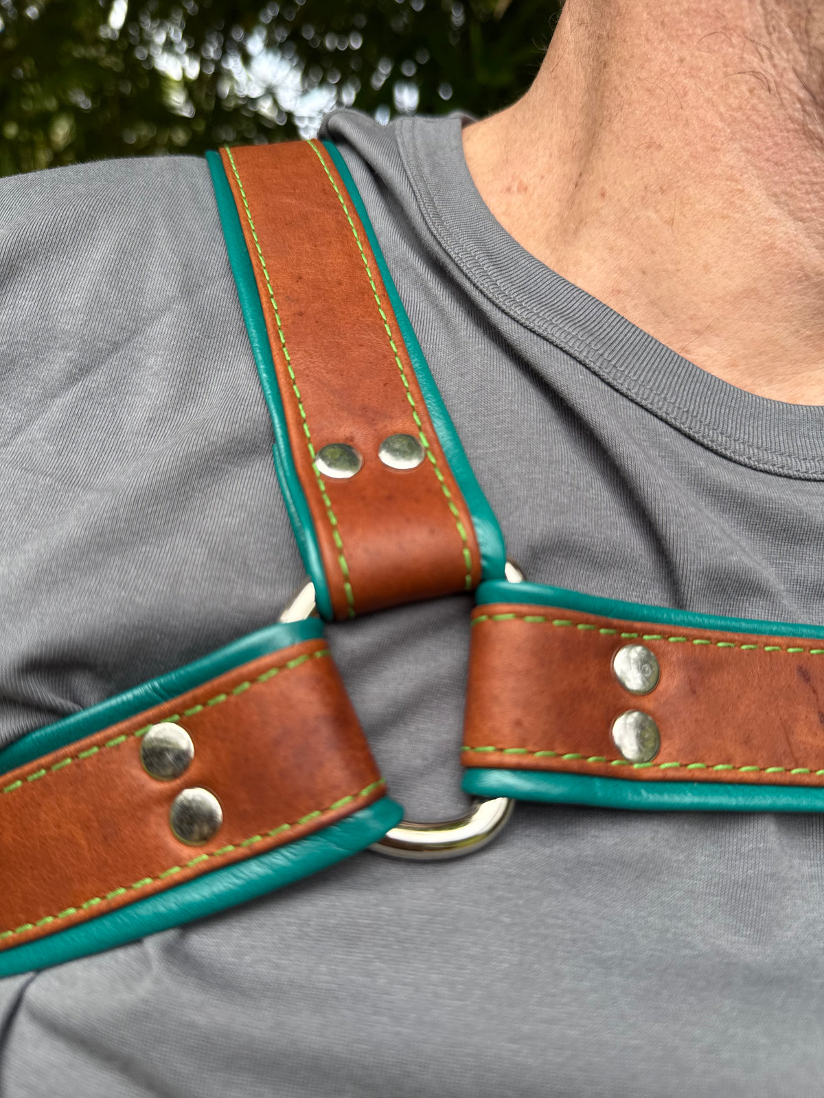 Two-tone leather bulldog chest harness in lambskin, kangaroo or deer nappa, photo 5 of 10