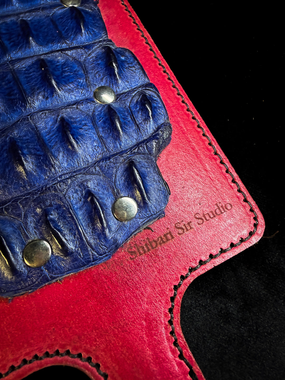 Pink Leather Paddle with Blue Crocodile Inlay, photo 5 of 6
