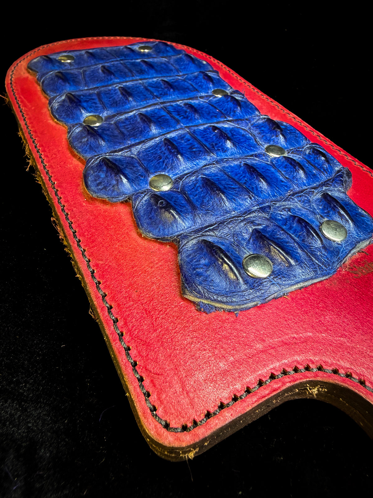 Pink Leather Paddle with Blue Crocodile Inlay, photo 3 of 6