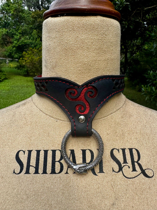 Statement Leather Collar – Triskelion, Ouroboros & Nordic, handmade in Australia by The Shibari Sir