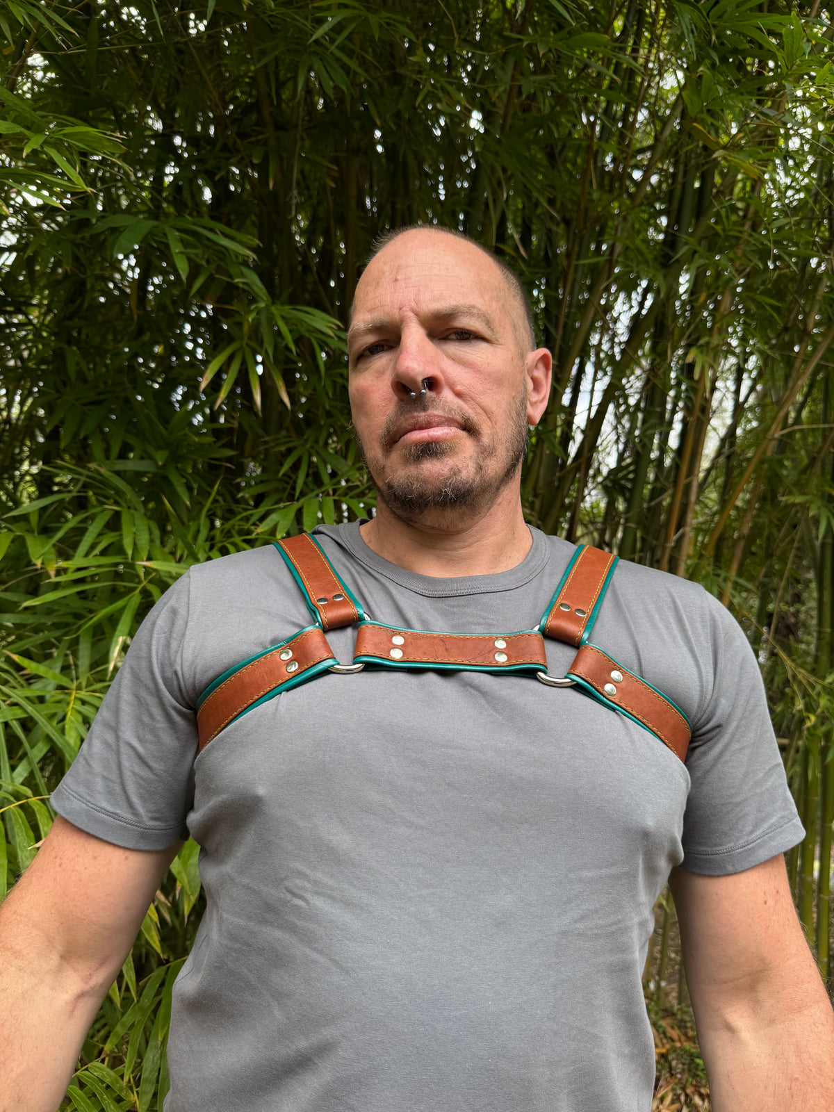 Two-tone leather bulldog chest harness in lambskin, kangaroo or deer nappa, photo 8 of 10