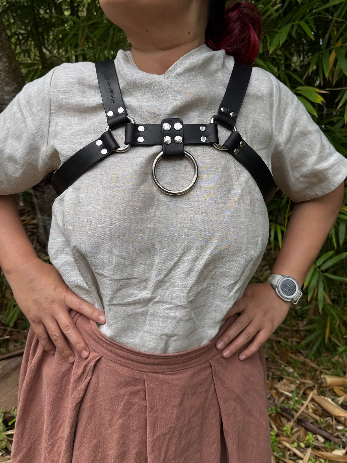 Leather bulldog chest harness, black or tan welt, stainless steel hardware, photo 2 of 12