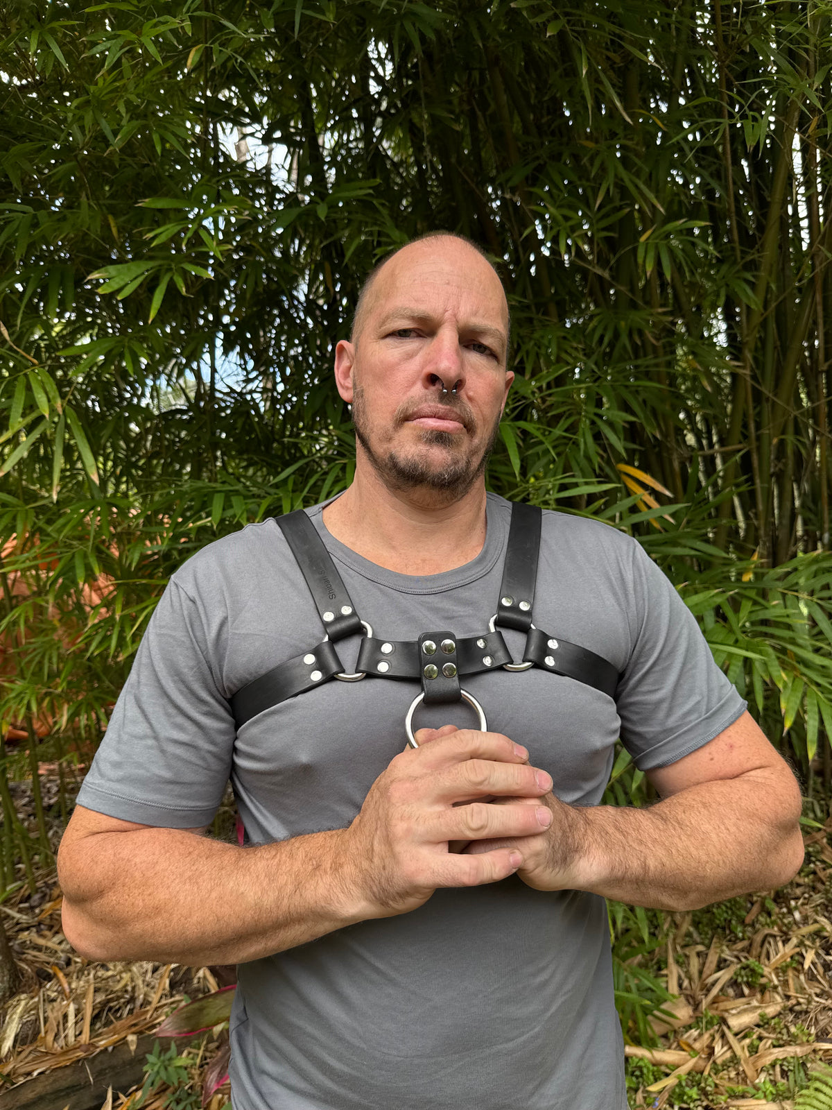 Leather bulldog chest harness, black or tan welt, stainless steel hardware, photo 5 of 12
