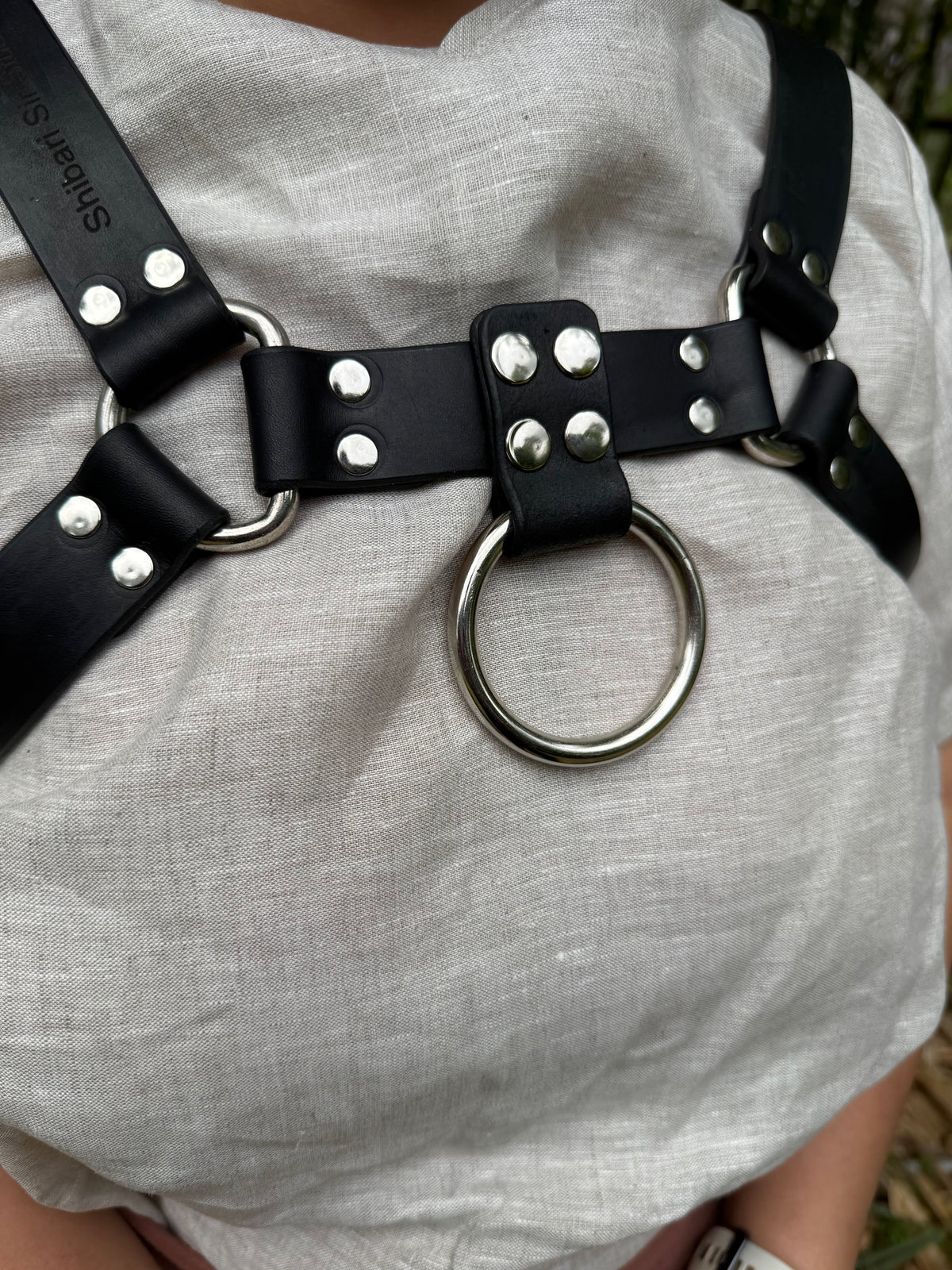 Leather bulldog chest harness, black or tan welt, stainless steel hardware, photo 10 of 12