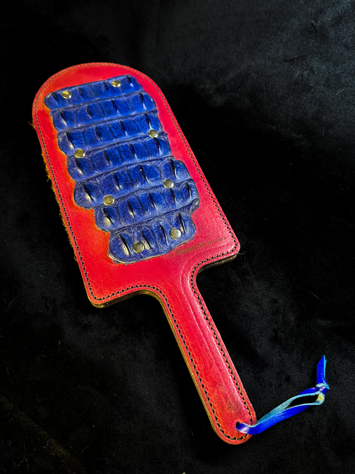 Pink Leather Paddle with Blue Crocodile Inlay, photo 6 of 6