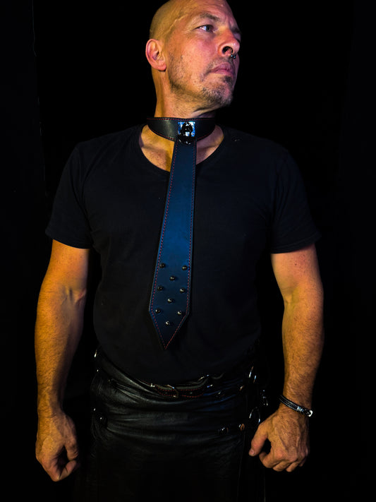 Undercover Dom Black Leather Tie, handmade in Australia by The Shibari Sir