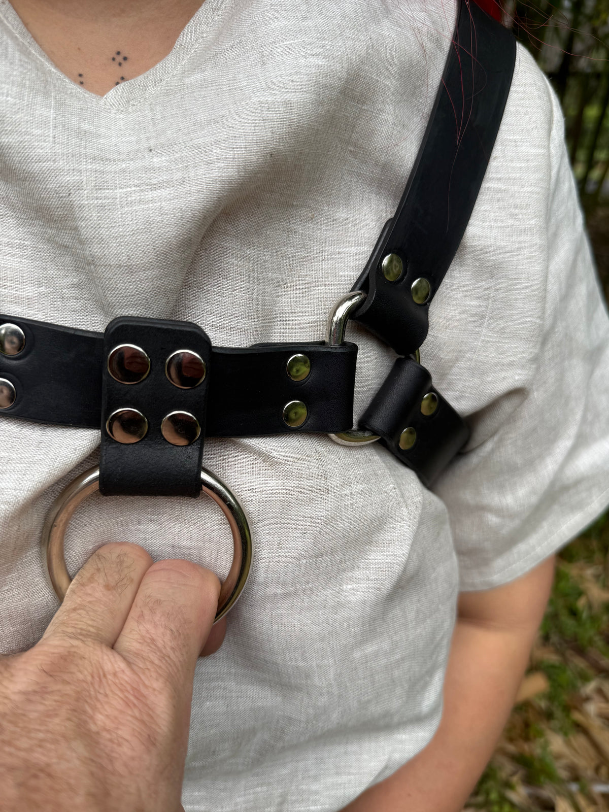 Leather bulldog chest harness, black or tan welt, stainless steel hardware, photo 7 of 12