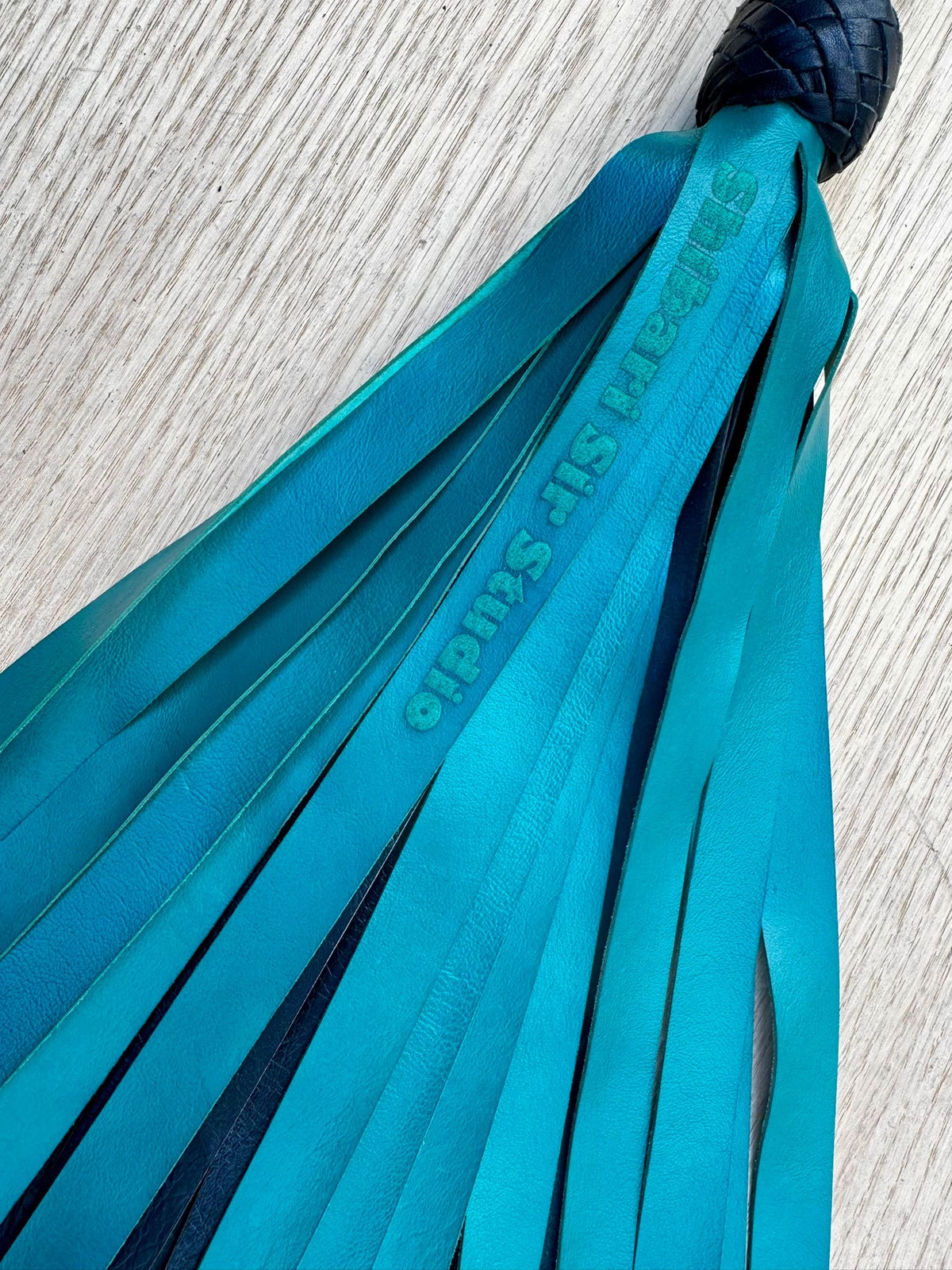 Kangaroo Leather Flogger, Teal, handmade in Australia by The Shibari Sir
