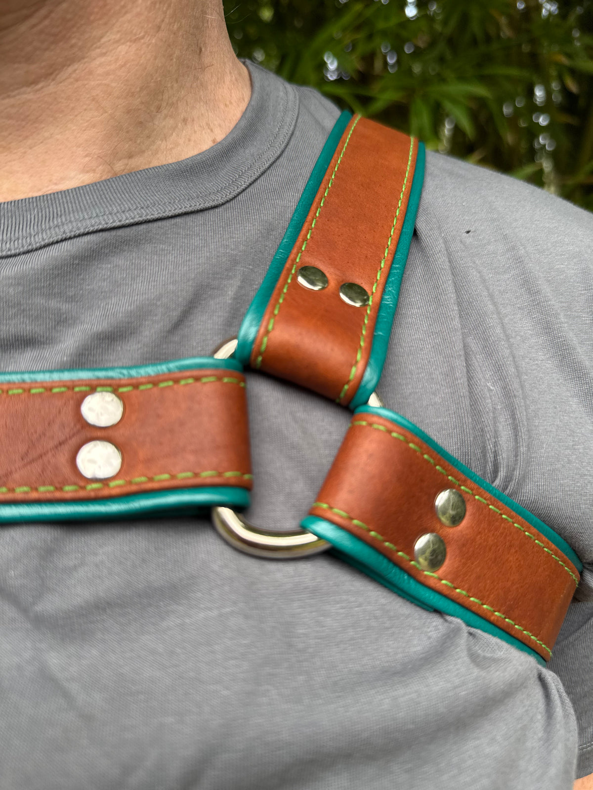 Two-tone leather bulldog chest harness in lambskin, kangaroo or deer nappa, photo 4 of 10