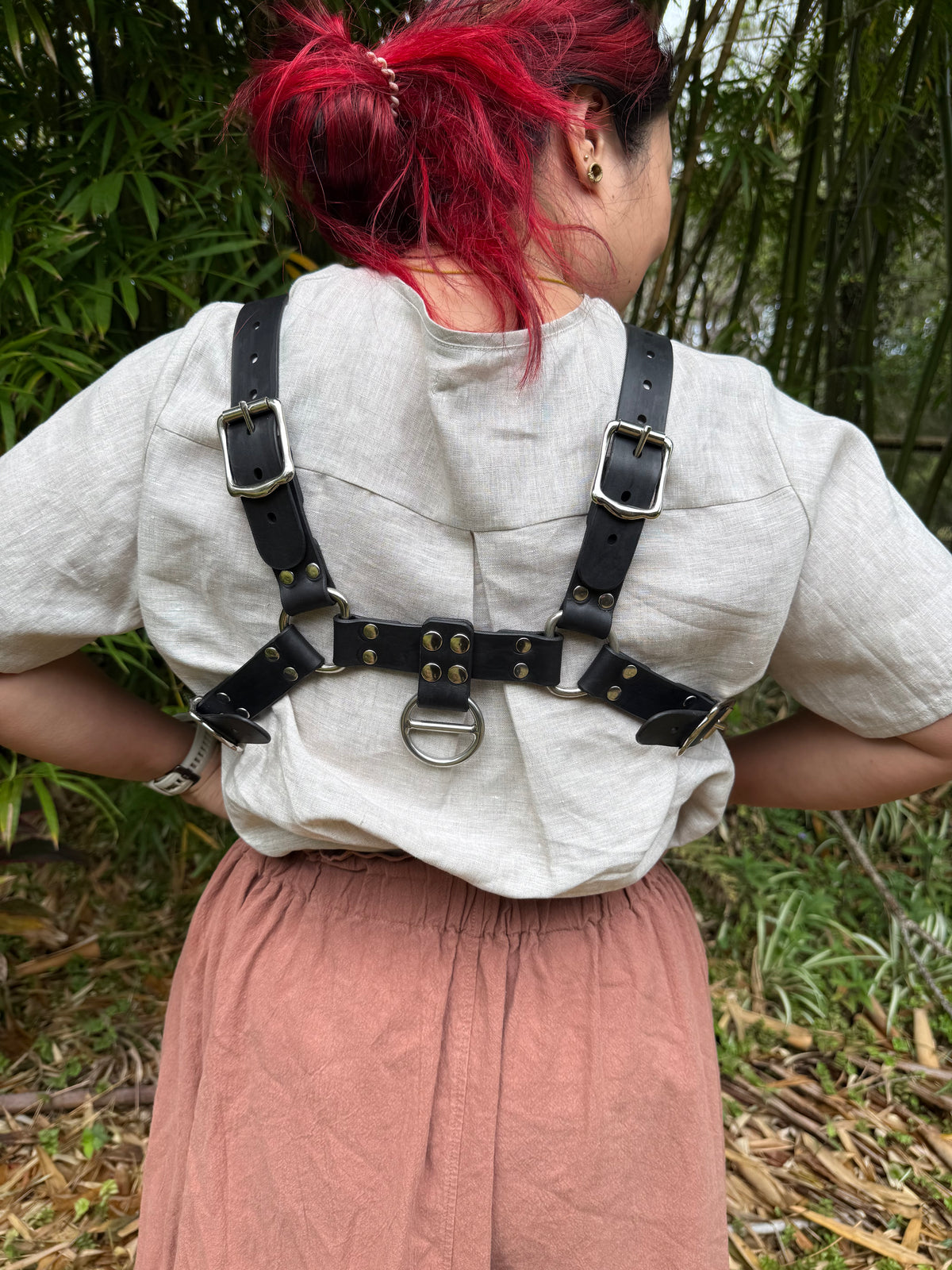 Leather bulldog chest harness, black or tan welt, stainless steel hardware, photo 12 of 12