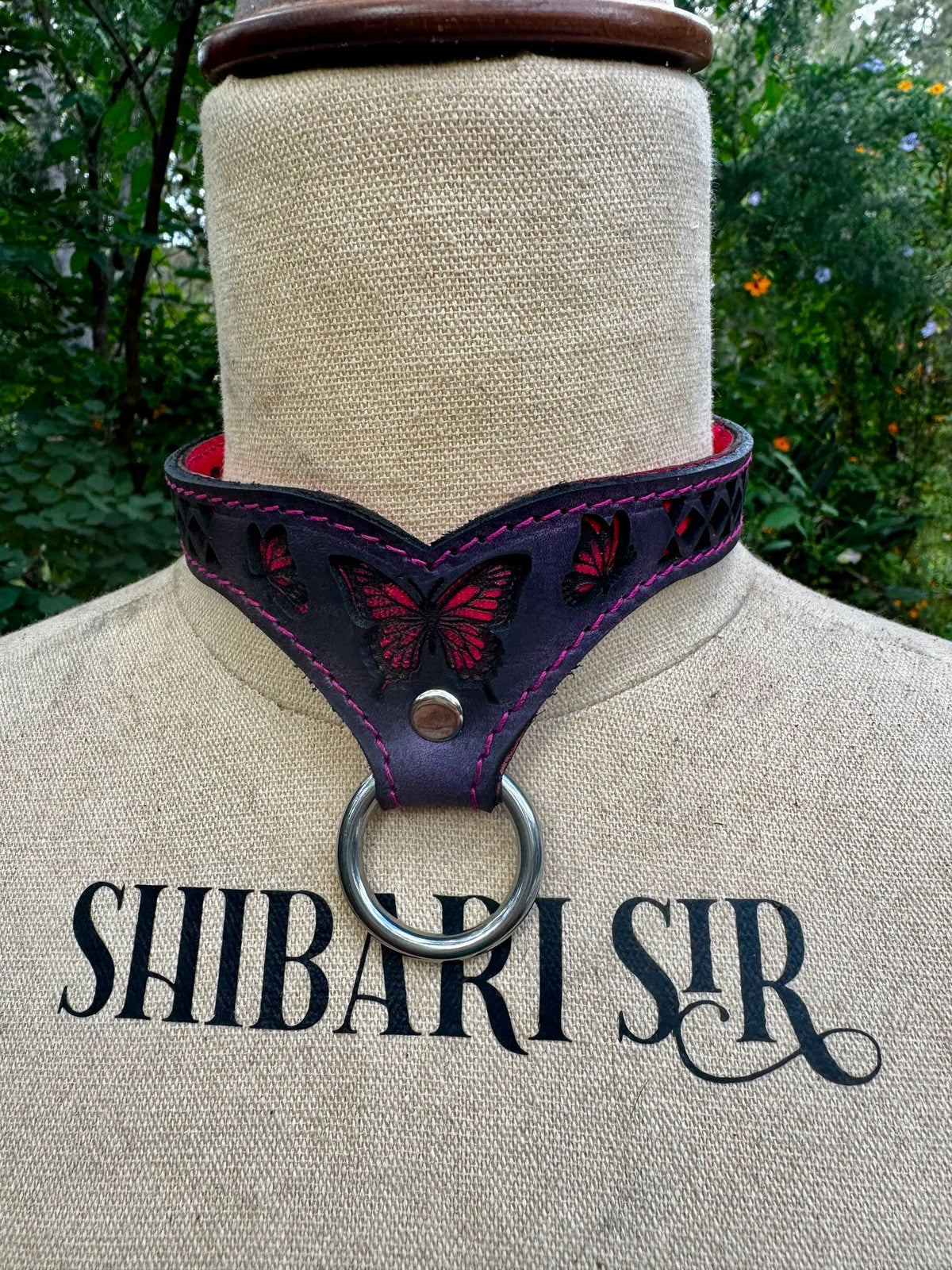 Designer Leather Collar – Butterfly & Celtic, handmade in Australia by The Shibari Sir