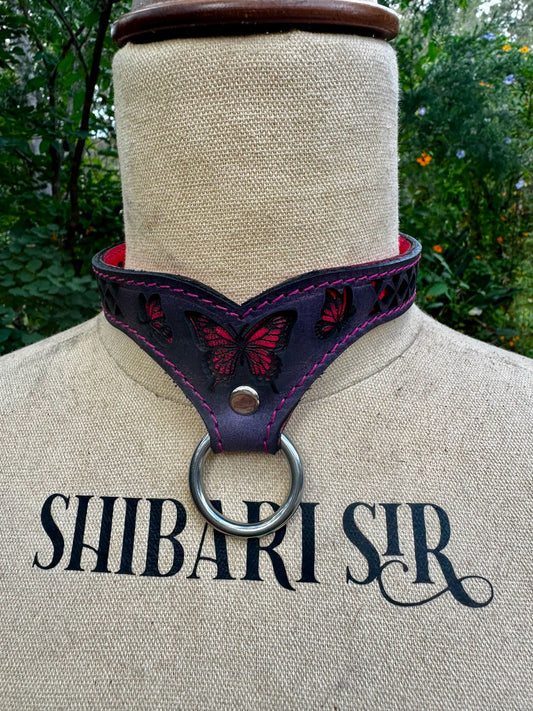 Designer Leather Collar – Butterfly & Celtic, handmade in Australia by The Shibari Sir