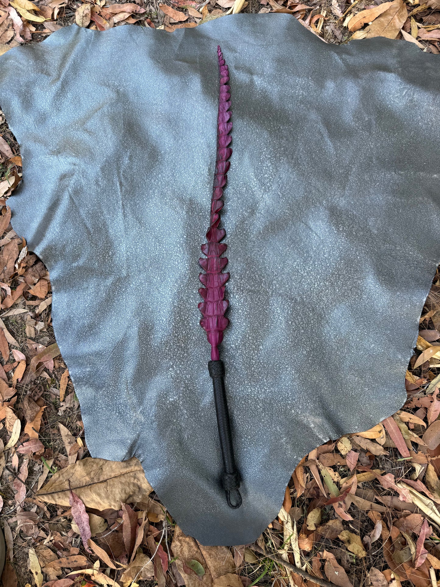 Purple Dragon Tail Flogger, handmade in Australia by The Shibari Sir