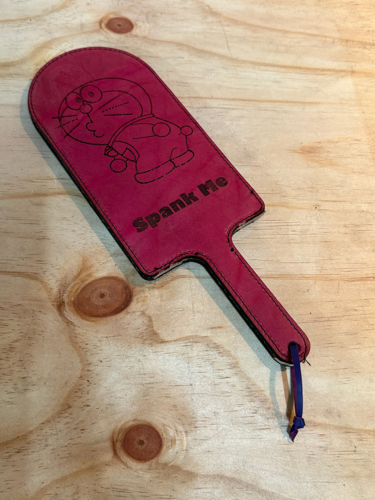 Pink Leather Paddle with Metallic Rainbow Backing, handmade in Australia by The Shibari Sir