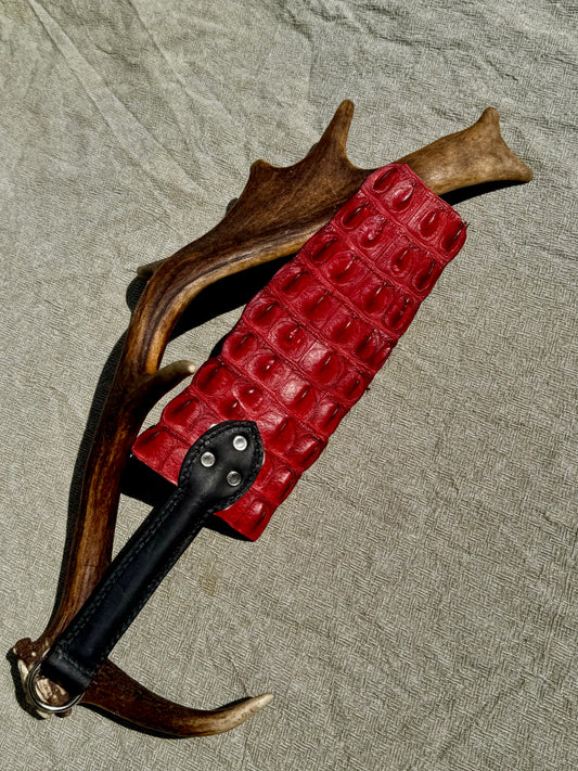 Crocodile Leather Flapper Paddle, Red, handmade in Australia by The Shibari Sir