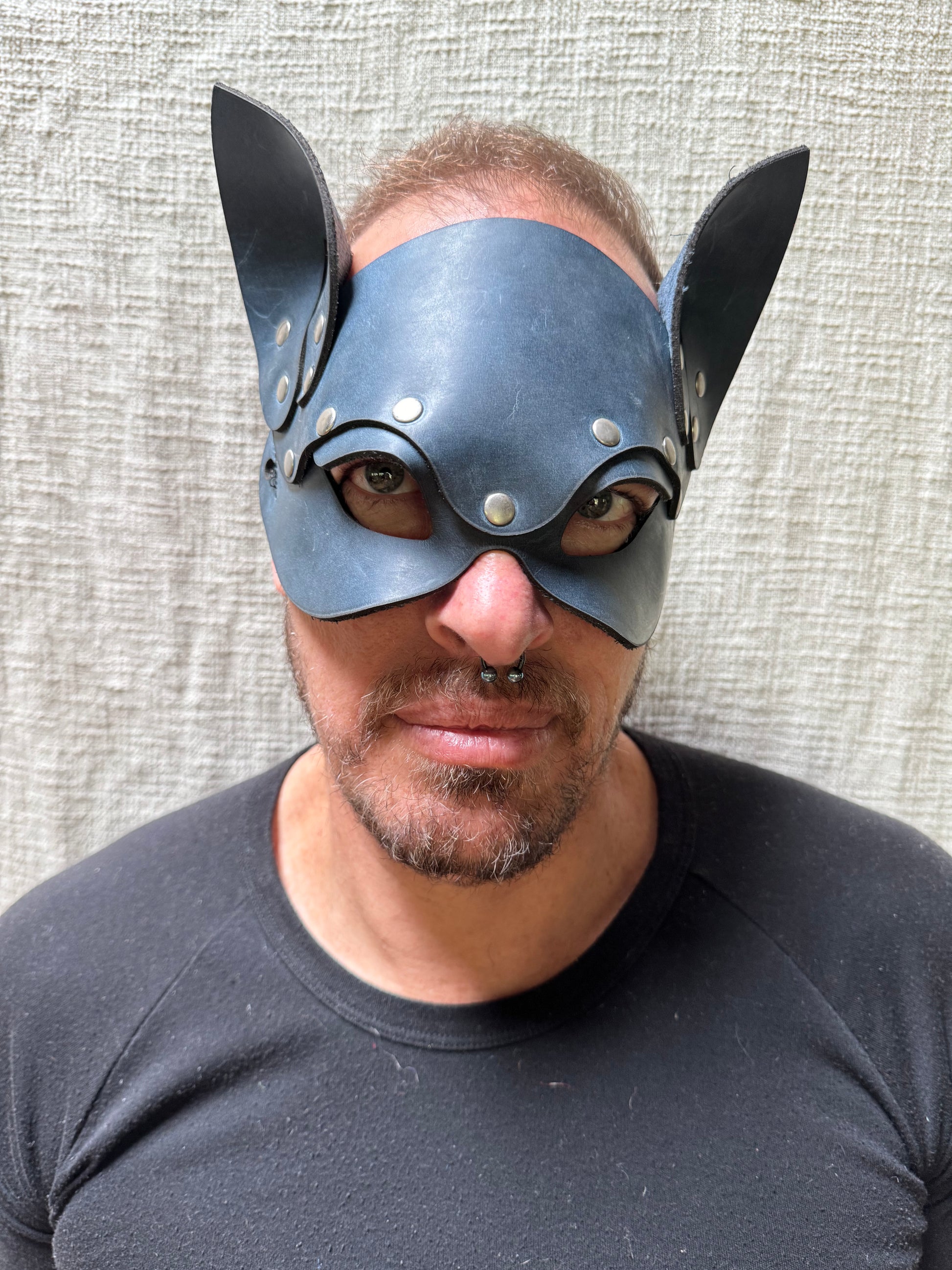 Leather Cat Mask, Teal Crazy Horse Leather, handmade in Australia by The Shibari Sir