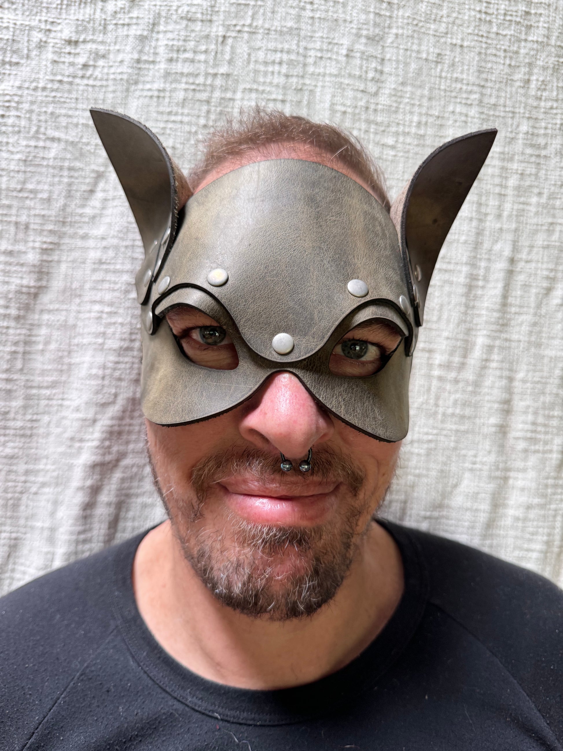 Leather Cat Mask, Green, handmade in Australia by The Shibari Sir