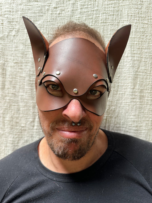 Leather Cat Mask, Brown, handmade in Australia by The Shibari Sir