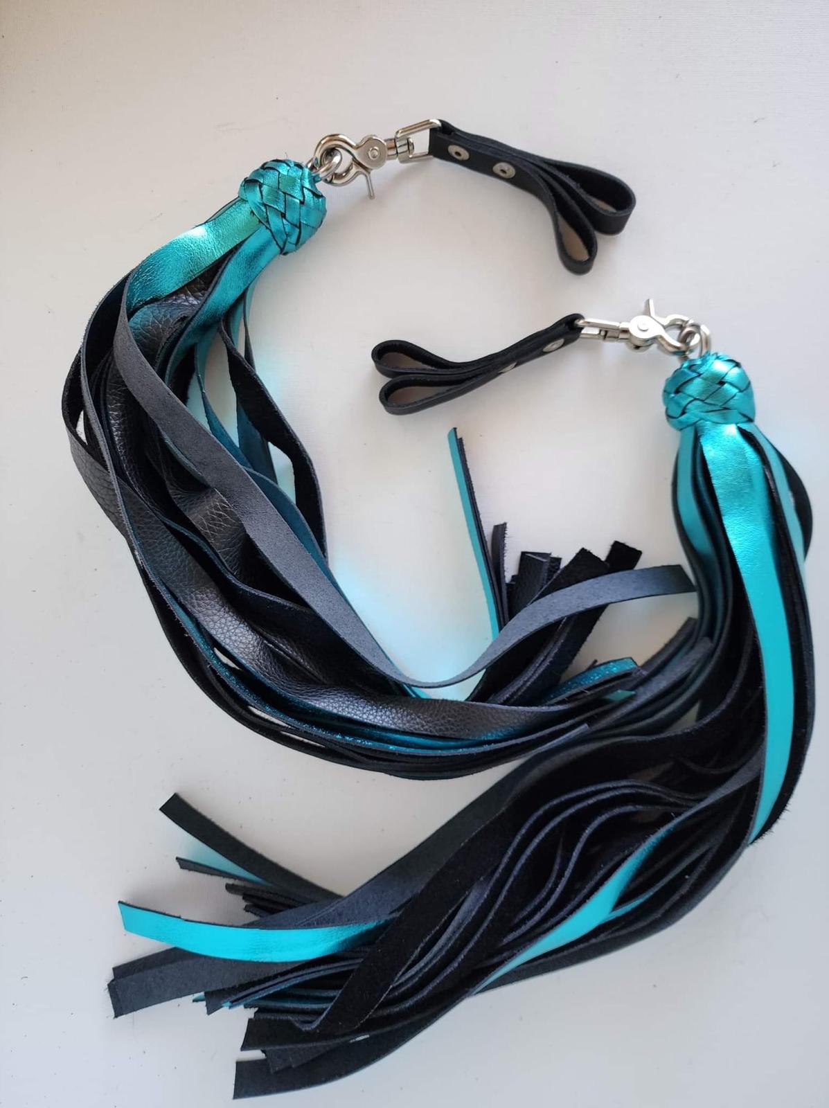 Florentine Floggers, Black and Electric Blue (Pair), handmade in Australia by The Shibari Sir