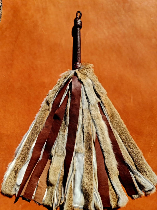Fluffy K.A.O.S. Flogger, Kangaroo Leather and Rabbit Fur, handmade in Australia by The Shibari Sir